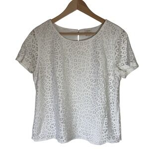 J Crew‎ Lace Top Size 12 Women's Round Neck White Short Sleeve